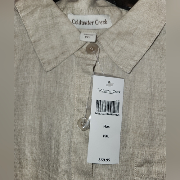 COLDWATER CREEK 100% LINEN WOMENS CAMP SHIRT, Sunwashed color, PXL - Picture 4 of 7